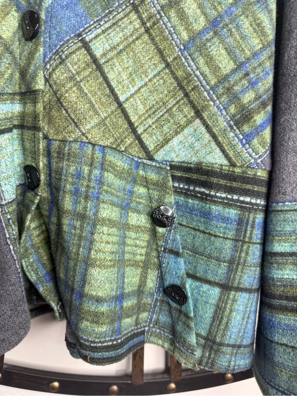 Trisha Tyler Green & Gray Plaid Patchwork Women's lightweight jacket Blazer